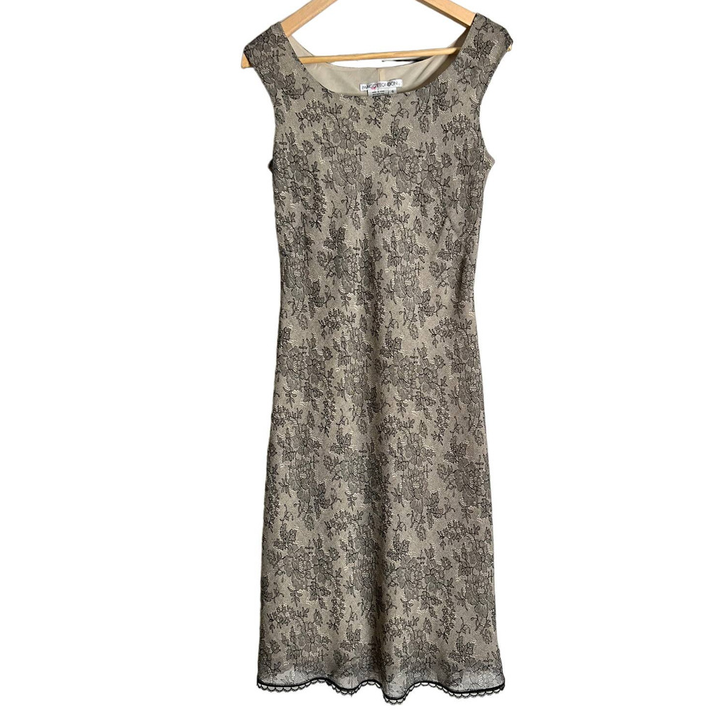 Maggy London Black and Tan Lace Slip Dress Size 6 Floral Pattern and  Lace Hem